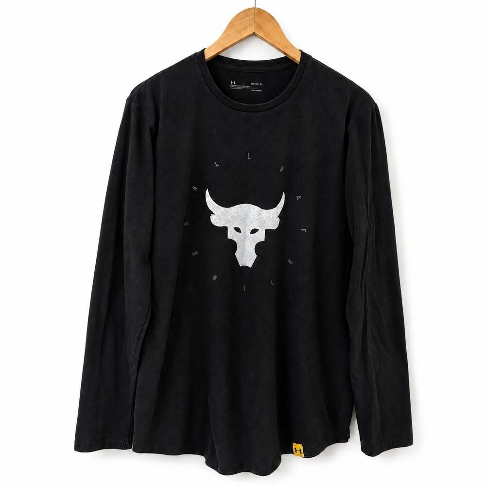 Under Armour Project Rock Bull Logo Long Sleeve Shirt Black Mens M Activewear